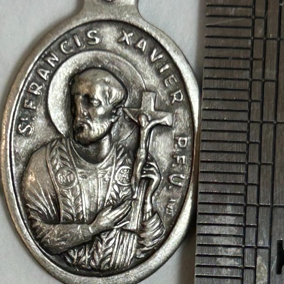 Jewelry - Vintage Old Silver Plate Saint St Francis Xavier Religious Medal Italy